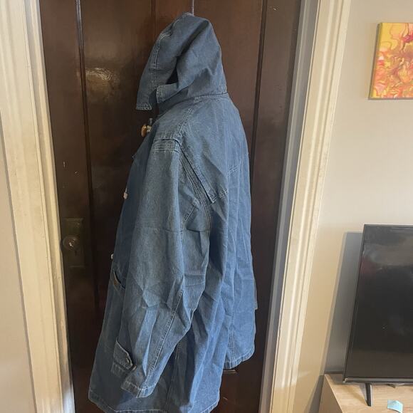 Vintage Denim & Co Duffle Chore Coat Womens 2XL Hooded 90s Long Blue Denim Togs - Picture 15 of 15